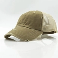 Cappellino da baseball mesh verde oliva e beige con dettagli vintage usurati in cotone lavato - Regolabile / Cachi Distressed