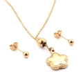 Elegantes Schmuckset aus goldenem Edelstahl mit Kleeblatt-Anhänger und Kugel-Ohrsteckern - Kleeblatt Blumen Stil (KS95019-ZC)