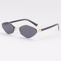 Elegant rimless polygon sunglasses with dark grey geometric lenses and gold metal accents - Black Frame Black Grey Lens