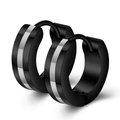 Detail of 4mm stainless steel hoop earrings with black finish and silver striped pattern - 8-Black Silver Brushed Stripes