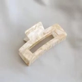 Pinza per capelli rettangolare in acetato beige crema con finitura effetto marmo - Medio-Crema 7,5 cm