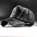 Berretto da baseball nero con paillettes da donna con cinturino regolabile e visiera parasole - Regolabile / Nero