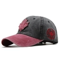 Vintage Baseballkappe aus Baumwolle mit roter Ahornblatt-Stickerei in Anthrazitgrau - Verstellbar / Burgunderrot
