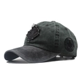 Washed dark grey baseball cap with black maple leaf patch and side embroidery - Adjustable / Army Green Crown/Black Brim