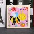 Wooden 9-piece bee puzzle for children with colorful cartoon bee collecting honey - Bee
