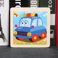 9-piece wooden jigsaw puzzle for children featuring a colorful cartoon police car design - Police Car
