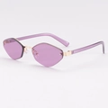 Fashionable rimless polygon sunglasses with purple lenses and elegant gold metal frame - Purple Frame / Purple Lens