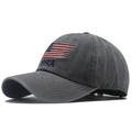 Washed grey vintage cotton baseball cap with USA flag embroidery and six-panel design - Adjustable / Gray