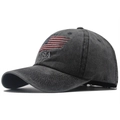 Washed dark grey cotton baseball cap with American flag and USA embroidery - Adjustable / Black