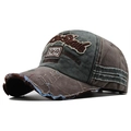 Retro washed 1969 embroidery denim baseball cap with distressed brim in green and brown - Coffee