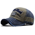 Vintage 1969 embroidered baseball cap in navy and olive green washed denim style - Navy Blue + Army Green