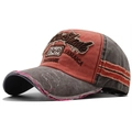 Distressed wash 1969 embroidery baseball cap in taupe and brick red patchwork style - Coffee + Orange