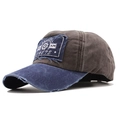 Berretto da baseball vintage con bordi sfrangiati e ricamo nautico in grigio e blu navy - Regolabile / caffè