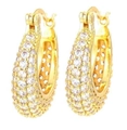 Dettaglio di orecchini a cerchio dorati con zirconi pavé e design a nido d'ape - Grande / Oro