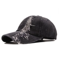 Casquette de baseball en jean gris foncé délavé avec bords usés et détails effet déchiré - Réglable / Noir