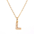 Elegant gold letter L pendant necklace with micro-pave white cubic zirconia crystals - Letter L