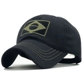 Black cotton baseball cap featuring an olive green Brazilian flag embroidered patch - Adjustable / Black