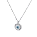 Minimalist 18k gold plated evil eye necklace with blue eye inlay and white shell - Round Evil Eye (KN88714-K)