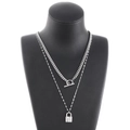 Double-layer silver chain necklace with a padlock pendant and classic OT toggle clasp - Steel Color Style (KN1196551-Z)