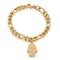 Bracciale a catena in acciaio al titanio dorato con ciondolo Mano di Fatima e chiusura a moschettone - Oro (KB145974-Z)