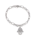 Silver stainless steel Hamsa hand bracelet with flat oval chain and lobster clasp - Steel Silver (KB144876-Z)