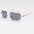 Gafas de sol sin montura con estrellas, lentes gris humo y patillas de metal plata - Plata-Lentes Gris Negro