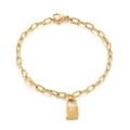 Elegante bracciale dorato con ciondolo a lucchetto a stella e catena a maglie testurizzate - Oro (KB144883-Z)