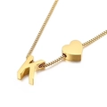 Adjustable golden box chain necklace with letter K and solid heart pendant charms - Letter K Necklace (KN88659-KFC) / Gold
