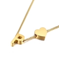 Gold-plated stainless steel box chain necklace featuring letter P and heart pendant - Letter P Necklace (KN88664-KFC) / Gold