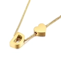 Adjustable golden stainless steel box chain necklace with heart and letter D pendants - Letter D Necklace (KN88652-KFC) / Gold