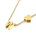 Adjustable golden box chain necklace with 3D letter W and solid heart pendant - Letter W Necklace (KN88671-KFC) / Gold