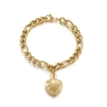 Golden titanium steel chain bracelet featuring textured links and a 3D heart charm pendant - Heart Textured Style (KB145970-Z) / Gold