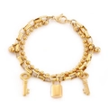 Dubbellaagse gouden kralenarmband met vintage sleutel- en hangslotbedels van staal - Bol Hangslot (KB144868-Z) / Goud