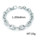 Bracciale a catena a maglie muso di maiale argento 9mm in acciaio inossidabile, lungo 200mm - Bracciale da 20cm (KB144251-Z) / Color Acciaio
