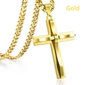 Minimalist double-layer gold cross pendant necklace with stylish Cuban chain link - Full Gold Color