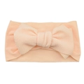Soft light pink baby headband featuring a large fabric knot bow on stretchy nylon - Beige