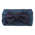Blue waffle knit baby headband featuring a large dark blue knotted bow for infants - Navy Blue