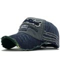 Distressed navy and grey 1969 baseball cap with vintage frayed edges and embroidery - Adjustable / Navy Blue