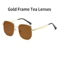 Stylish oversized sunglasses featuring a gold metal frame and tea colored gradient lenses - Gold Frame Tea Lens