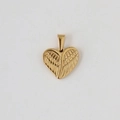 Detailed view of heart-shaped gold-plated pendant with intricate angel wing texture - Z04 Heart Feather