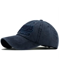 Navy blue washed cotton baseball cap with 3D embroidery and vintage curved brim - Adjustable / Navy Blue
