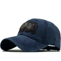 Vintage navy blue washed cotton baseball cap with bear embroidery and curved brim - Adjustable / Navy Blue