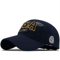 Dark blue cotton baseball cap featuring USA eagle embroidery and curved visor - Adjustable / Navy Blue
