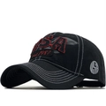 Berretto da baseball nero in cotone con ricamo USA rosso e cuciture a contrasto - Regolabile / Nero