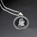 Silver hip hop necklace with black prayer hands pendant and crystal details on twist chain - 0.3*60cm Twist Chain / Silver