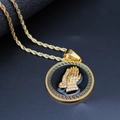 Golden hiphop prayer hands pendant necklace with Greek key pattern border and twist chain - 0.3*60cm Twist Chain / Gold