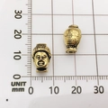 Golden alloy Buddha head spacer beads showing 12x8mm dimensions on scale - Buddha Head (10154)