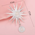 Silver starburst flower pendant with pearl inlay and drop, size 61mm by 87mm - Silver Apollo Sun