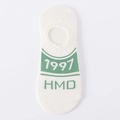 White low cut cotton sock with green 1997 HMD logo and anti-slip silicone grip - One Size / White Green Letter 1997