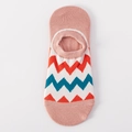 Pink low cut invisible socks for women with red white blue wave pattern and anti-slip heel - One Size / Pink Red White Blue Wave